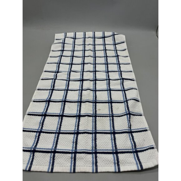 Plaid Kitchen Dish Towels Set Of 2 - Navy Blue & White Cotton Polyester READ - Picture 3 of 9